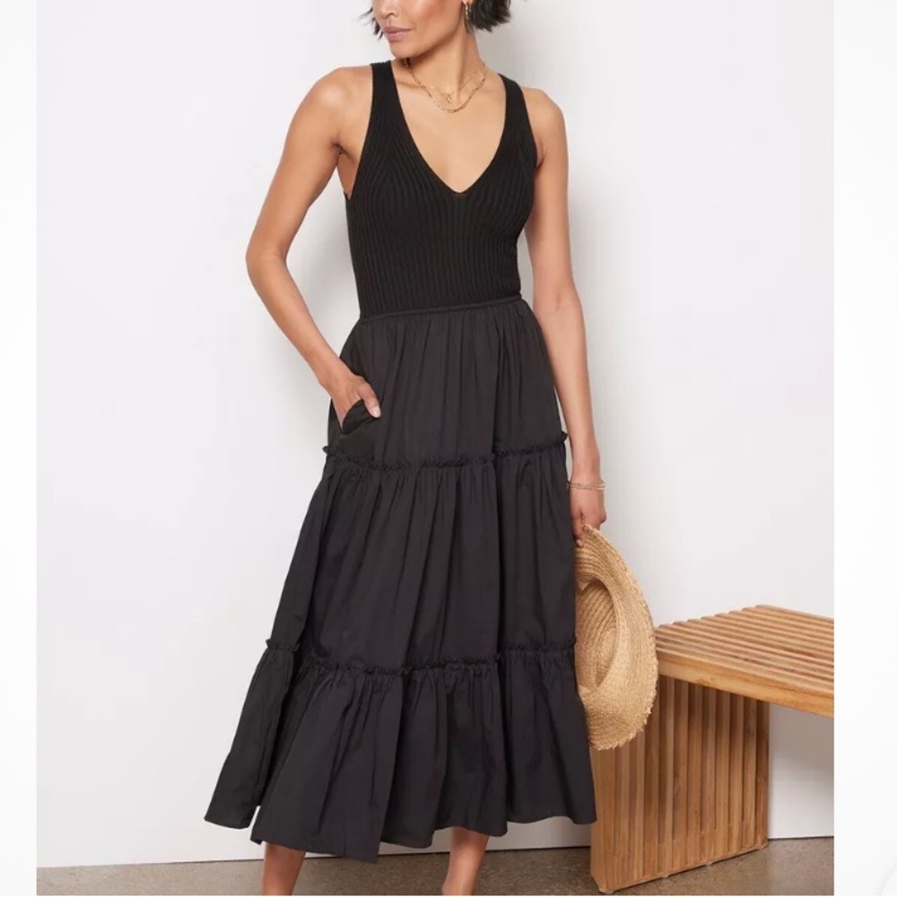Evereve Black Ribbed Tank & Tiered Maxi Dress